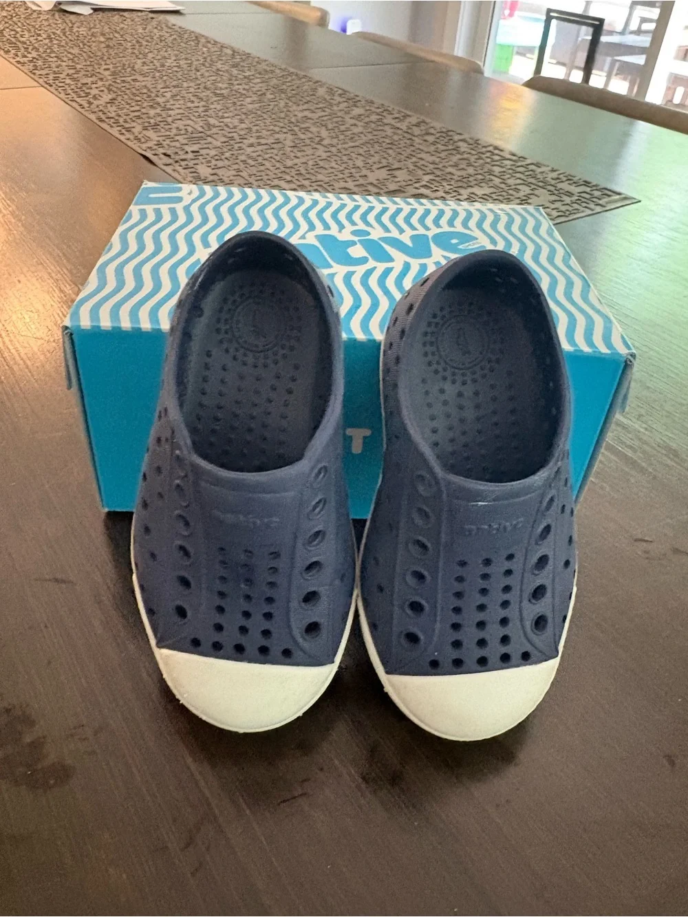 Native Jefferson Kids Slip-On Water Shoes in Navy with White Toe